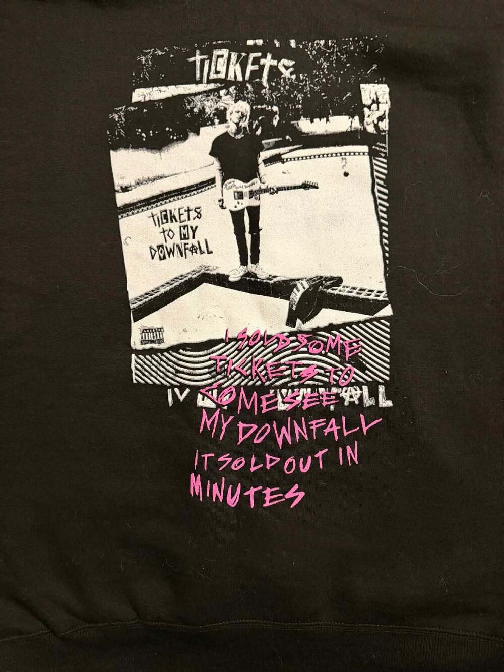 Machine Gun Kelly Tickets To My Downfall Black Hoodie with Checkerboard Sleeves - Picture 3 of 3
